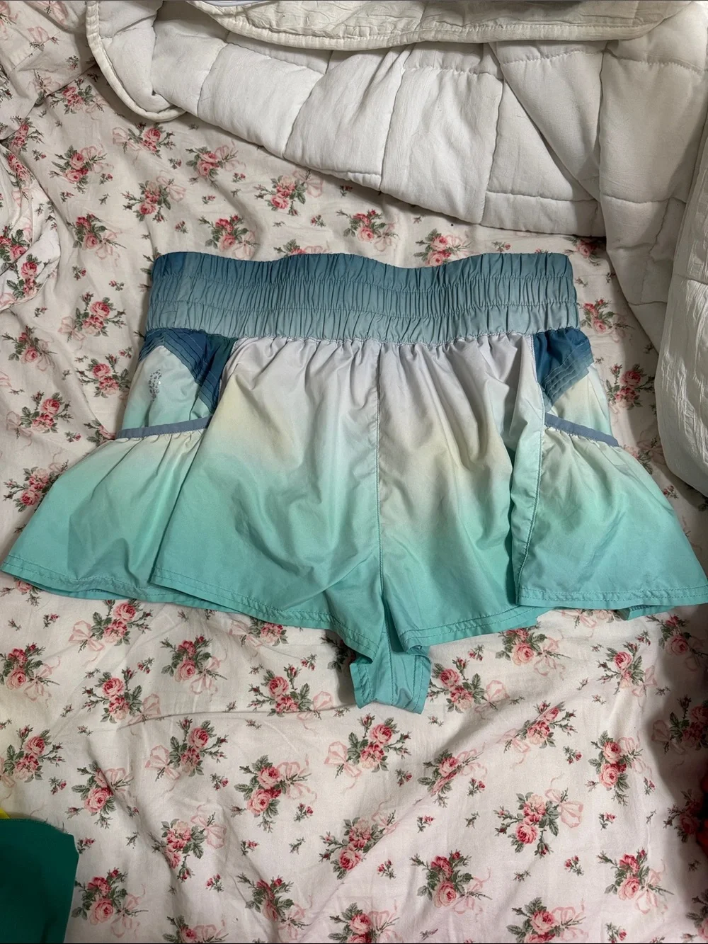 Free People Get Your Flirt On Ombre Aqua-to-Teal Elastic Waist Shorts